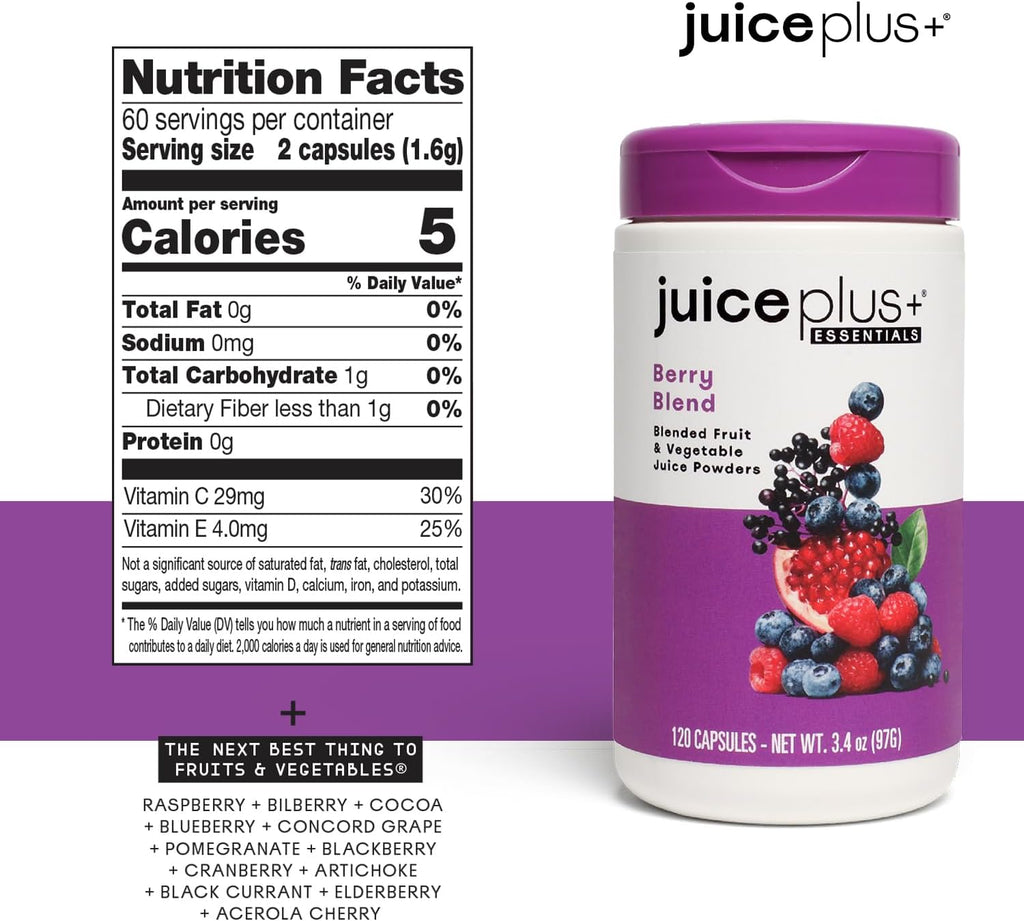 JuicePlus+ Fruit, Vegetable & Berry Blend: Nutrient-Packed Ingredients For Heart Health, Immune Function, Cognitive Performance, & Radiant Skin - Prepacked 3 bottles (60 servings of Fruit, Veg, Berry)