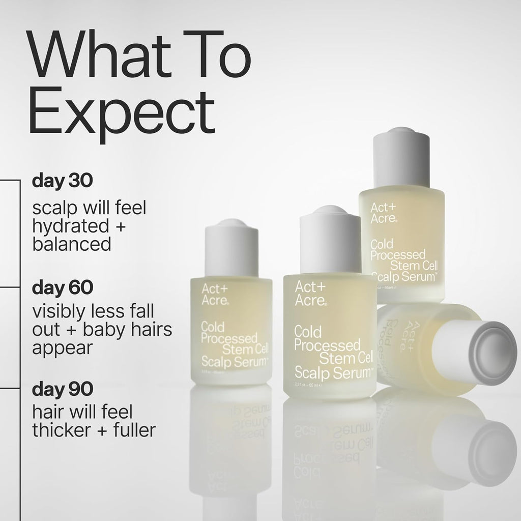 Act+Acre Cold Processed Stem Cell Scalp Serum | For Thicker, Fuller Looking Hair | Apple Stem Cells, Bamboo Extract, Aloe Vera | Strengthen, Hydrate, Reduce Shedding | Vegan, Color Safe | 2.2 Fl Oz