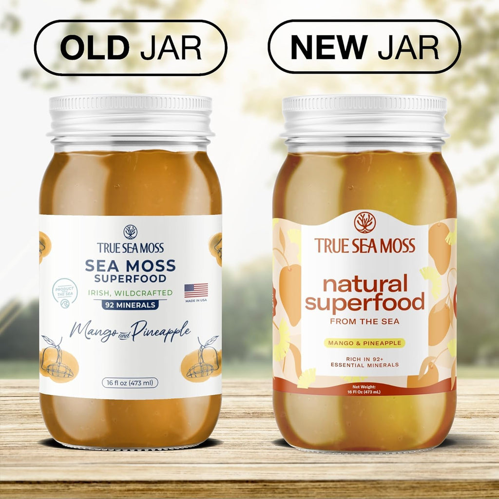 TrueSeaMoss Sea Moss Gel – Made in USA – Wildcrafted Seamoss, Fresh Fruits & Sea Vegetables – Mango/Pineapple, Pack of 1 (Labels may Vary)