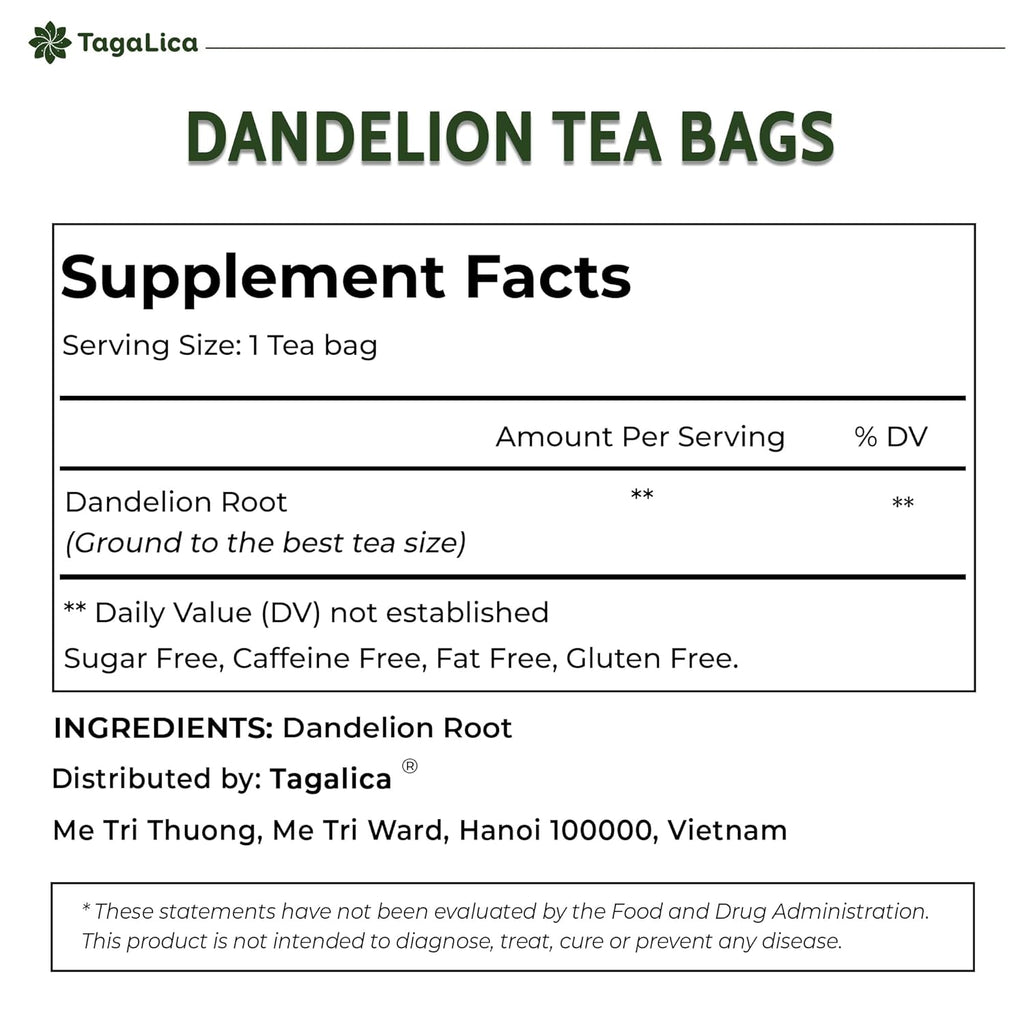 TagalicaTa Premium 55 Dandelion Root Tea Bags - 100% Natural & Pure, Eco-Conscious, Herbal Tea - No Sugar, No Caffeine, No Gluten, Vegan
