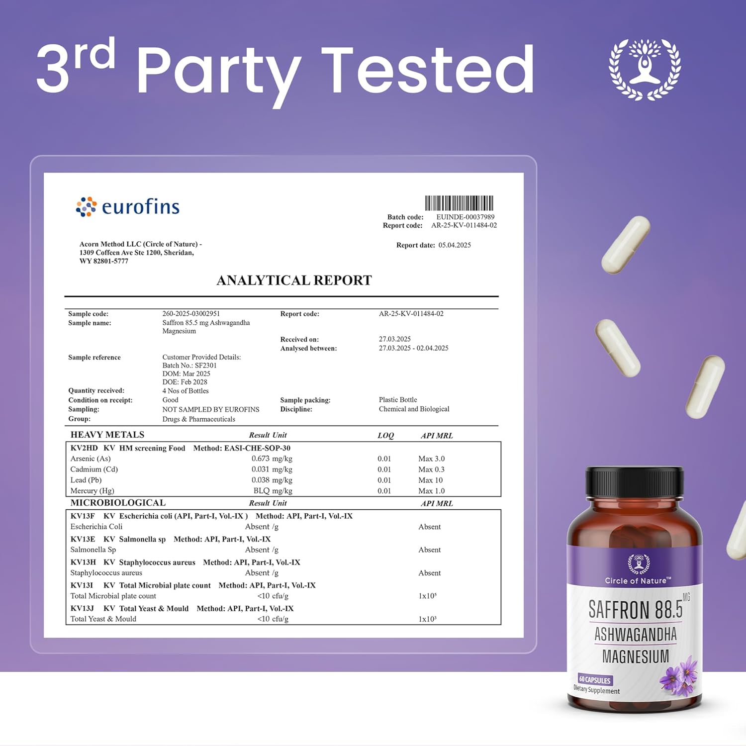 Saffron Supplement 88.5 mg with Ashwagandha & Magnesium Glycinate, Mood, Eye Health & Relaxation, 60 Clean Capsules, Saffron Stigma Extract, Made in USA