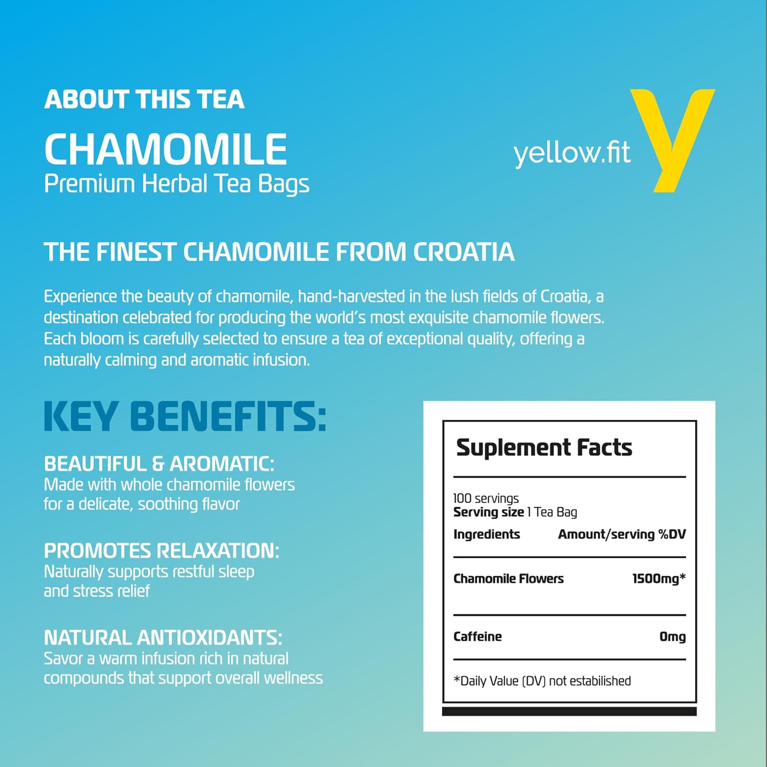 Chamomile, Loose Leaf 100 Tea Bags The Finest Blooms from Croatia