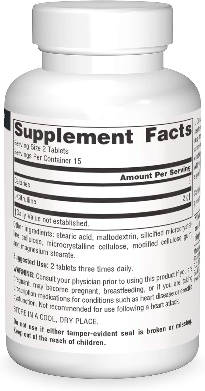 Source Naturals L-Citrulline - Supports Exercise Recovery, Energy and Detoxification*, 1,000 mg - 30 Tablets