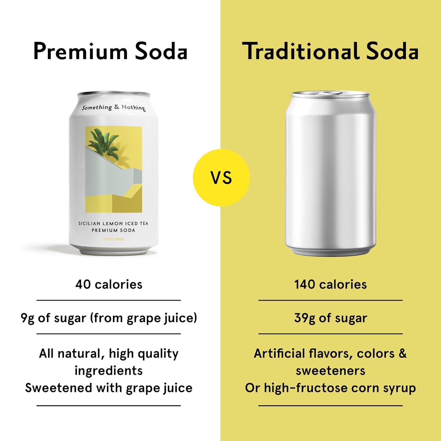 Something & Nothing Flavoured Sparkling Water - Lightly Carbonated, Full Flavoured with Added Grape & Lemon Juice | Vegan & Low Calorie Soda with Rooibos| 355ml Cans, Pack of 12 (Sicilian Lemon Iced Tea)