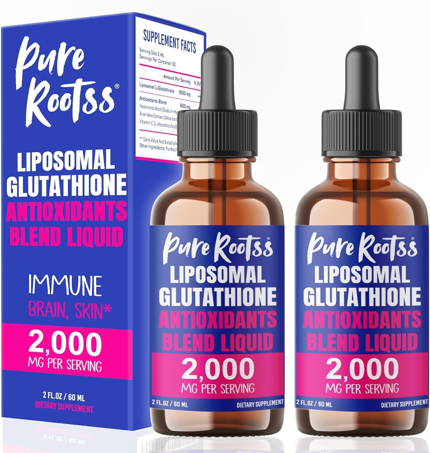 Liposomal Glutathione Liquid Supplement (Pack of 2), 98% Absorption, with Vitamin C, L- Glutathione, 2 Fl Oz per Bottle
