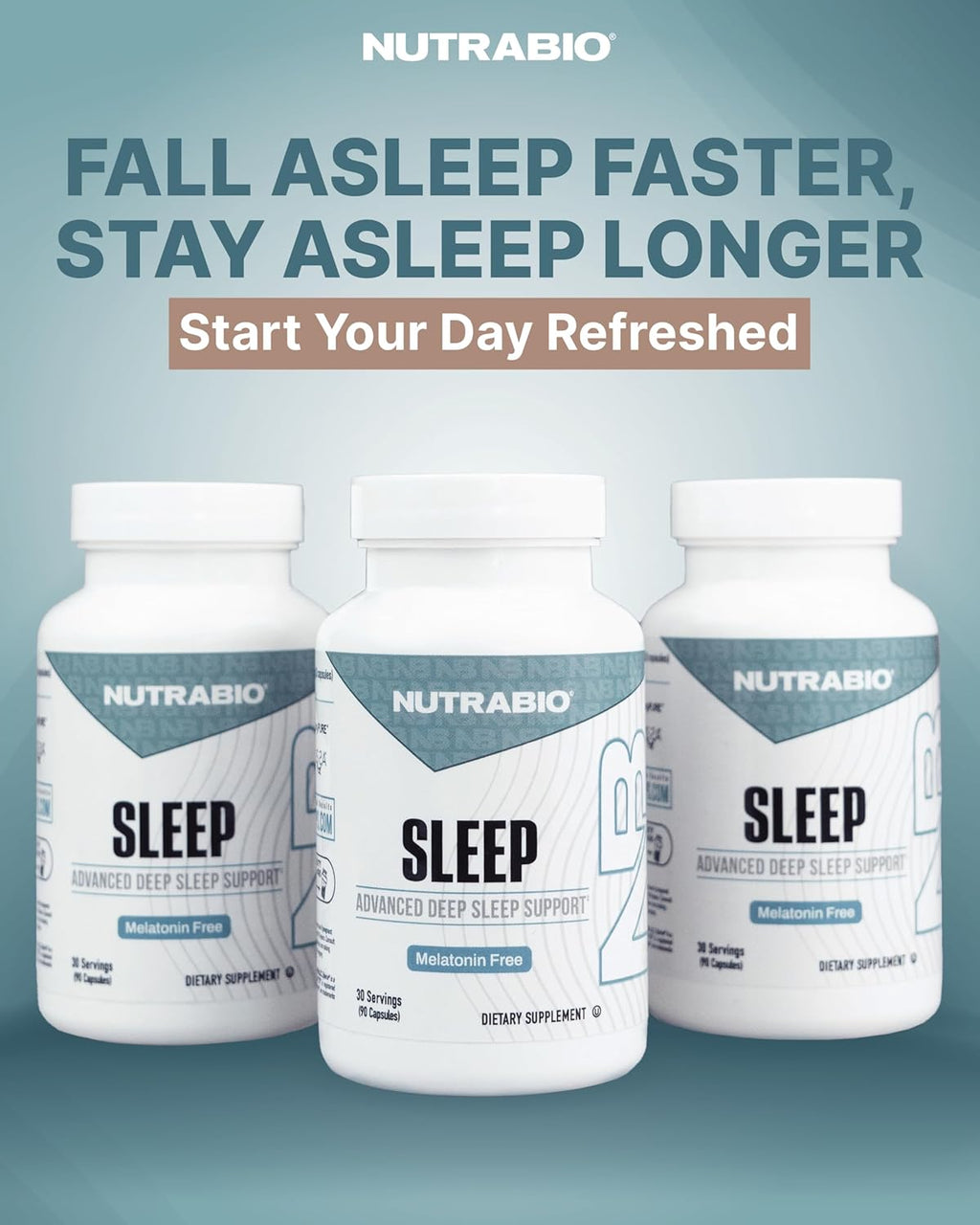 NutraBio Sleep - Advanced Deep Sleep Supplement - Restorative Natural Sleep Aid, Reduces Restlessness - Melatonin Free Sleep Aid - 30 Servings- 90 Capsules