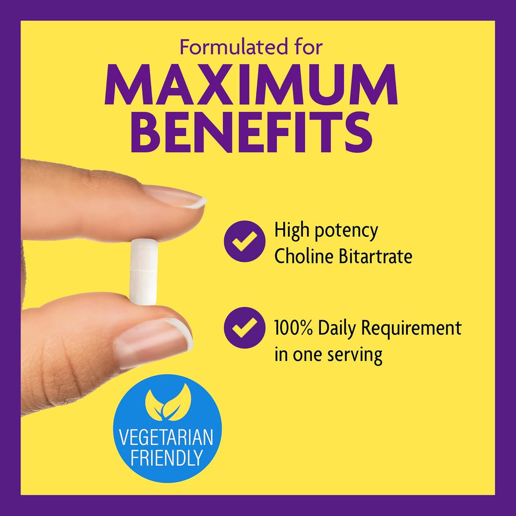 InnovixLabs Choline Supplement 550mg Pure Choline Bitartrate for Brain Health, Focus, Memory, Cognitive Development, Fatty Liver and Mood Support for Women and Men, 100 Capsules