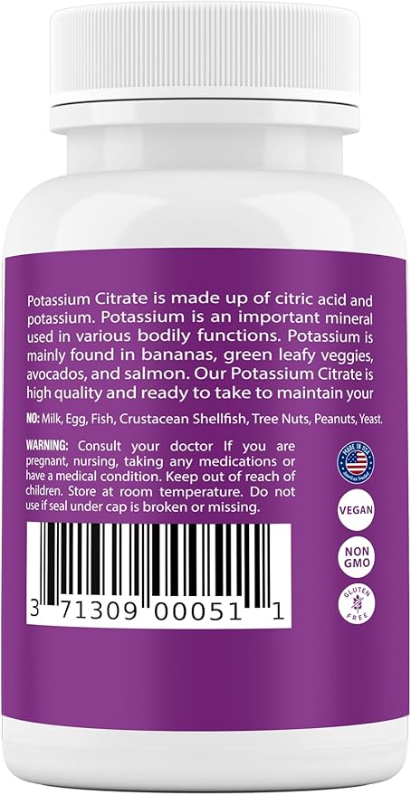 Safrel | Potassium Citrate Capsules | 500 mg Potassium Citrate + 99 mg Potassium | 500 Servings | Electrolyte Balance Support | Vegan Non-GMO | Gluten Free Halal