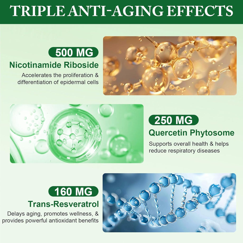 NAD Supplement,NAD Nicotinamide Riboside,Extra Strength NAD Alternative Liposomal,Boost NAD & Resveratrol + for Women & Men,Energy Anti-Aging,Cell Regeneration,120 Capsulesbottl-120