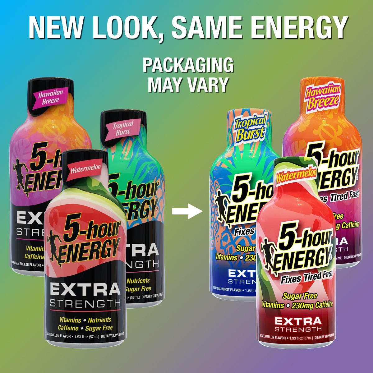 5-Hour Energy Extra Strength Shots Variety Pack, 30 Count (1.93 fl oz) - Tropical Burst, Hawaiian Breeze, Watermelon Flavors