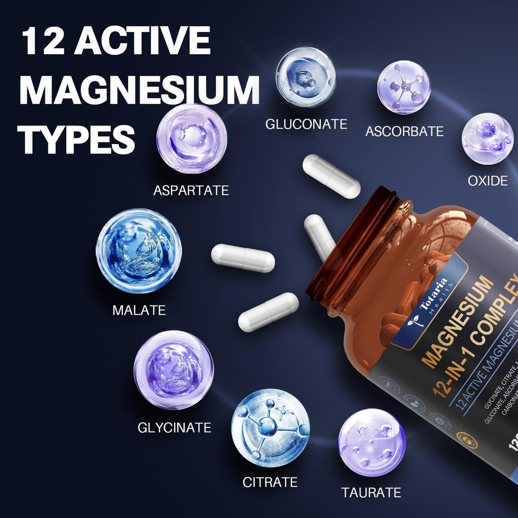 Magnesium Complex 700mg 12 in 1 Magnesium Supplement with Glycinate Citrate Malate Oxide Taurate Aspartate Orotate Magnesium Relaxation,Muscle,Heart Support, Vegan 120 Capsules