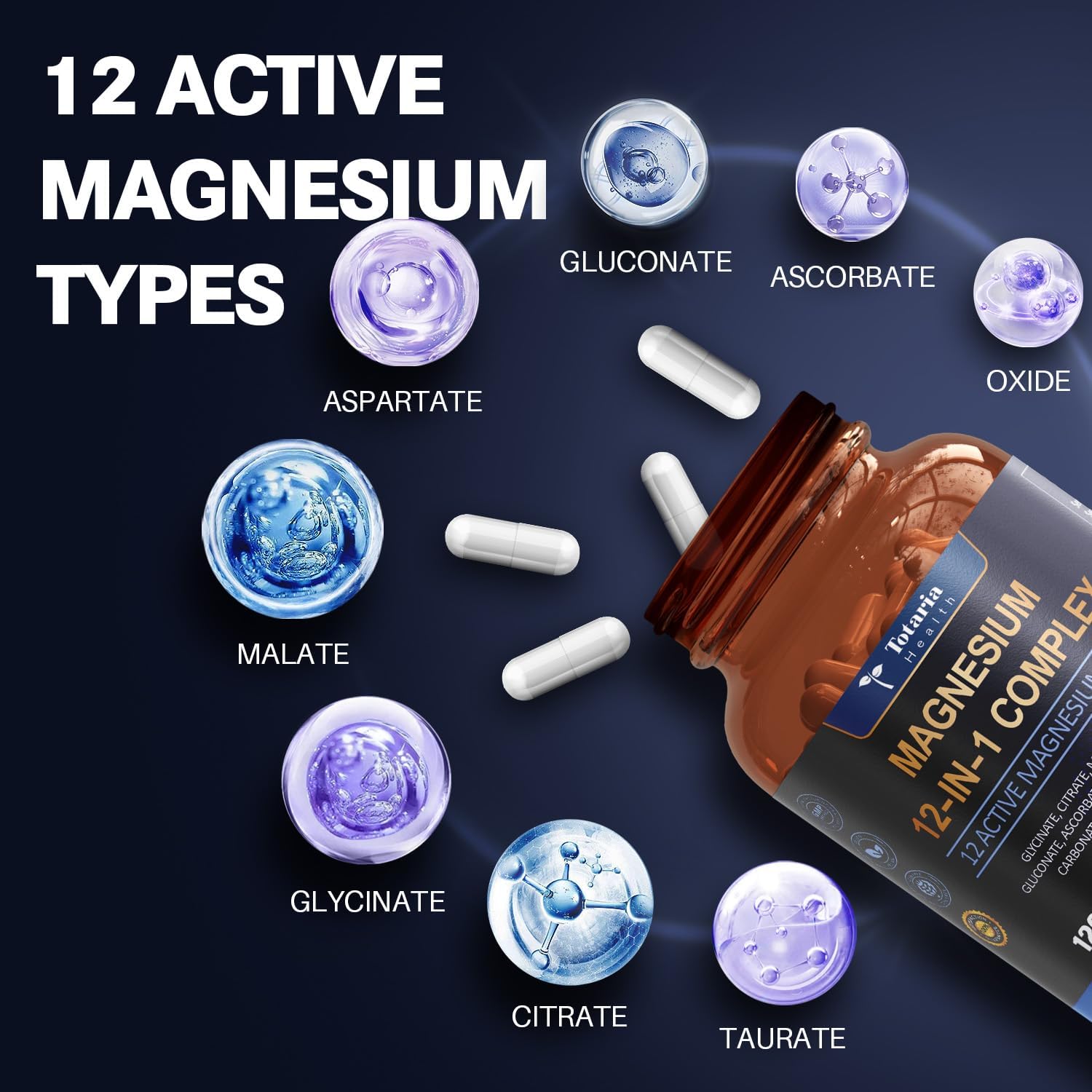 Magnesium Complex 700mg 12 in 1 Magnesium Supplement with Glycinate Citrate Malate Oxide Taurate Aspartate Orotate Magnesium Relaxation,Muscle,Heart Support, Vegan 120 Capsules