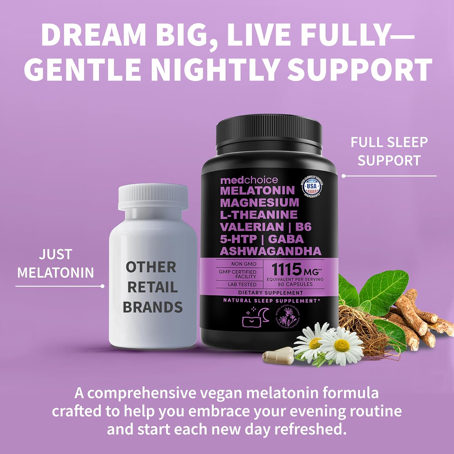 12-in-1 Melatonin Sleep Capsules - Natural Sleep Aids for Adults with Melatonin 5mg and Magnesium Glycinate 500mg, Sleep Aid with Ashwagandha, L Theanine, Valerian Root, GABA, 5-HTP (90ct, Pack of 3)