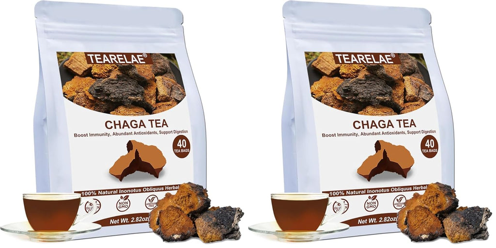 TEARELAE - Chaga Tea - 2g x 40 Count - Wild Harvest from Siberia - 100% Pure Natural Chaga Mushroom Tea Bag - Additive-Free - Non-GMO - Caffeine-free (Pack of 2)