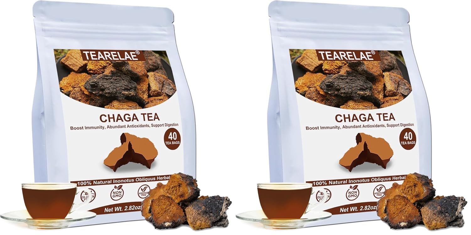 TEARELAE - Chaga Tea - 2g x 40 Count - Wild Harvest from Siberia - 100% Pure Natural Chaga Mushroom Tea Bag - Additive-Free - Non-GMO - Caffeine-free (Pack of 2)