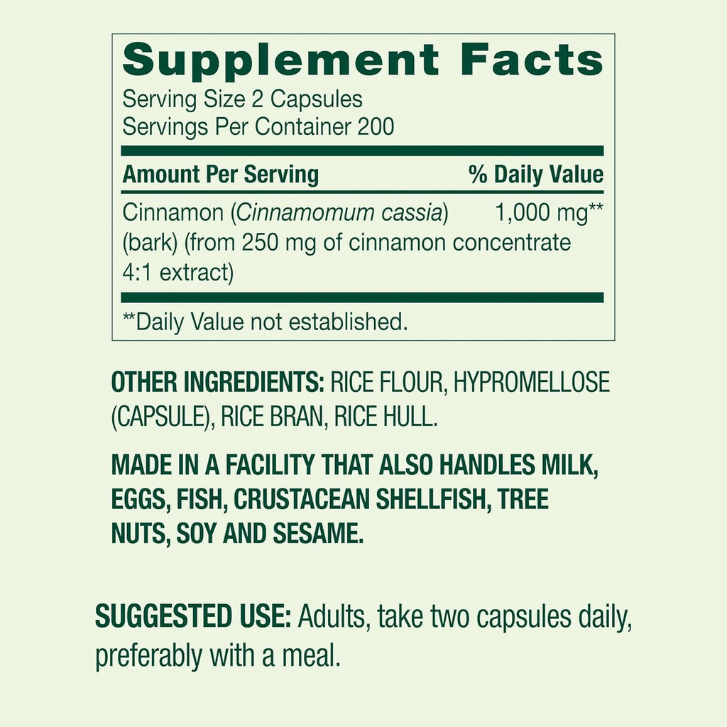 Cinnamon 1000 mg Dietary Supplement – 400 Vegetarian Capsules (6+ Month Supply) – Supports Healthy Metabolism & Wellness – Non-GMO, Gluten Free, No Artificial Colors or Flavors