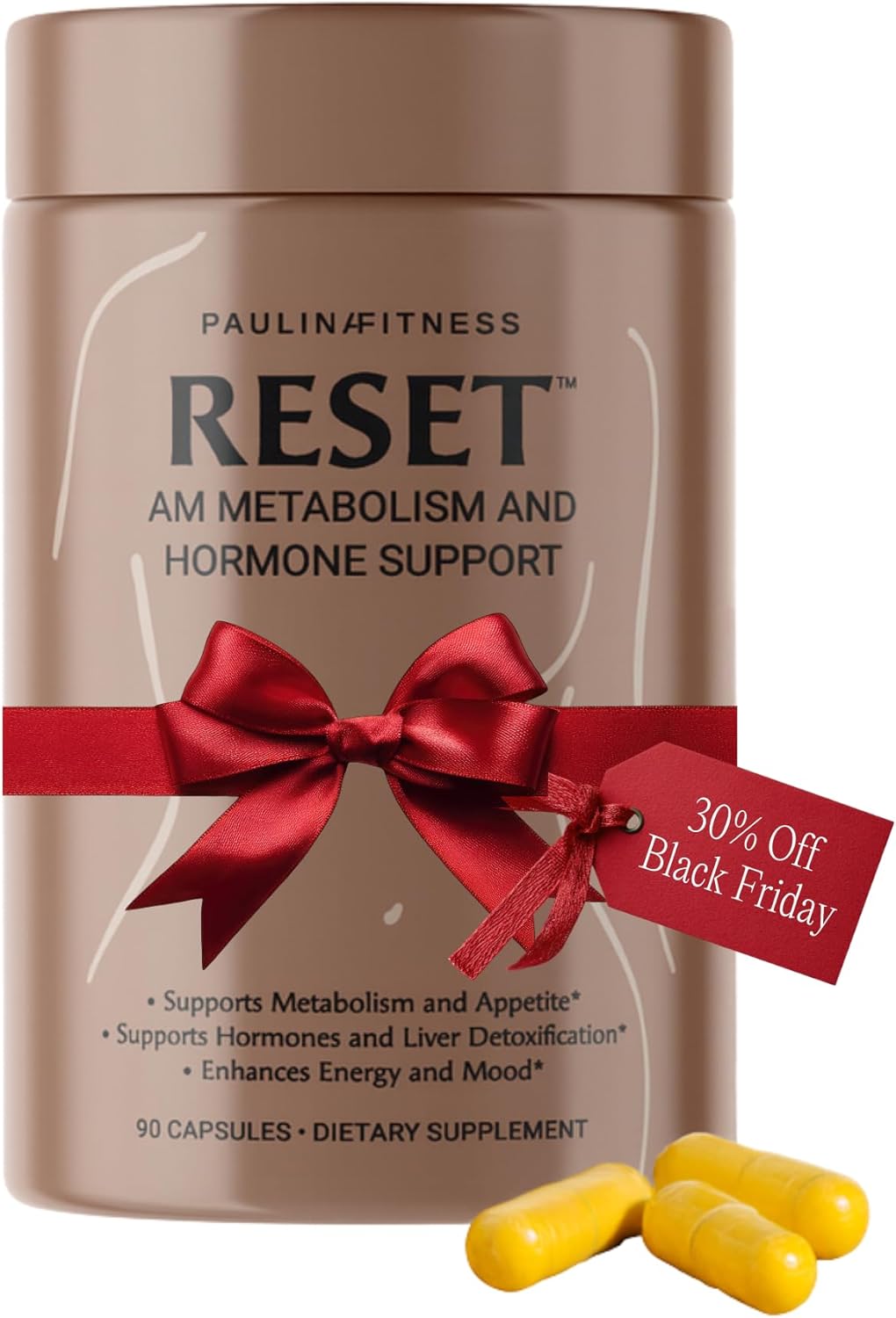 Paulina FITNESS Reset AM Metabolism and Hormone Support Supplement | Appetite Regulation, Metabolism Support, Enhanced Energy and Mood, Hormones | for Holistic Wellness | 90 Capsules