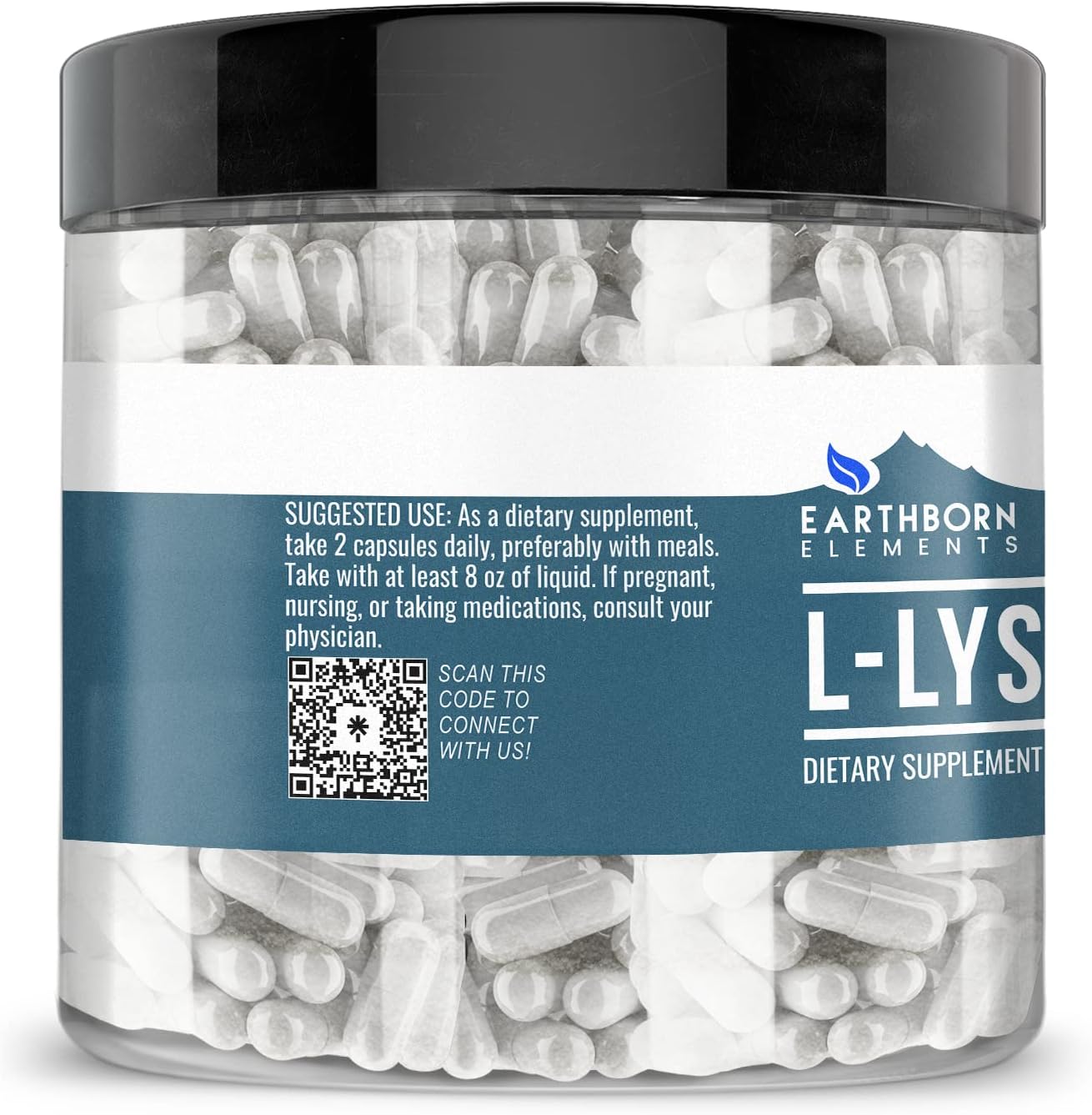 Earthborn Elements L-Lysine HCL 200 Capsules, Pure & Undiluted, No Additives