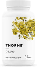 THORNE - Vitamin D-5000 - Vitamin D3 Supplement - Support Healthy Bones, Teeth, Muscles, Cardiovascular, and Immune Function* - NSF Certified for Sport - Dairy-Free, Soy-Free - 60 Capsules