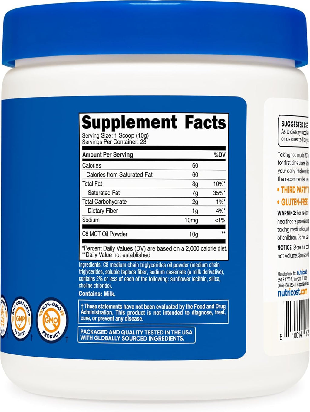 Nutricost C8 MCT Oil Powder 23 Servings (8oz) - 95% C8 MCT Oil Powder