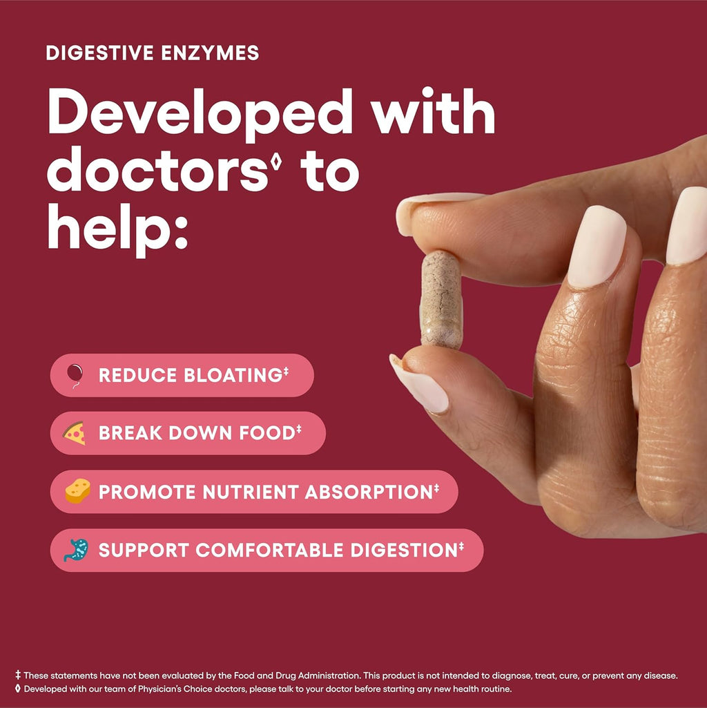 Physician's CHOICE Digestive Enzymes - Multi Enzymes, Organic Prebiotics & Probiotics for Digestive Health & Gut Health - Meal Time Discomfort Relief & Bloating - Dual Action Approach - 180 CT