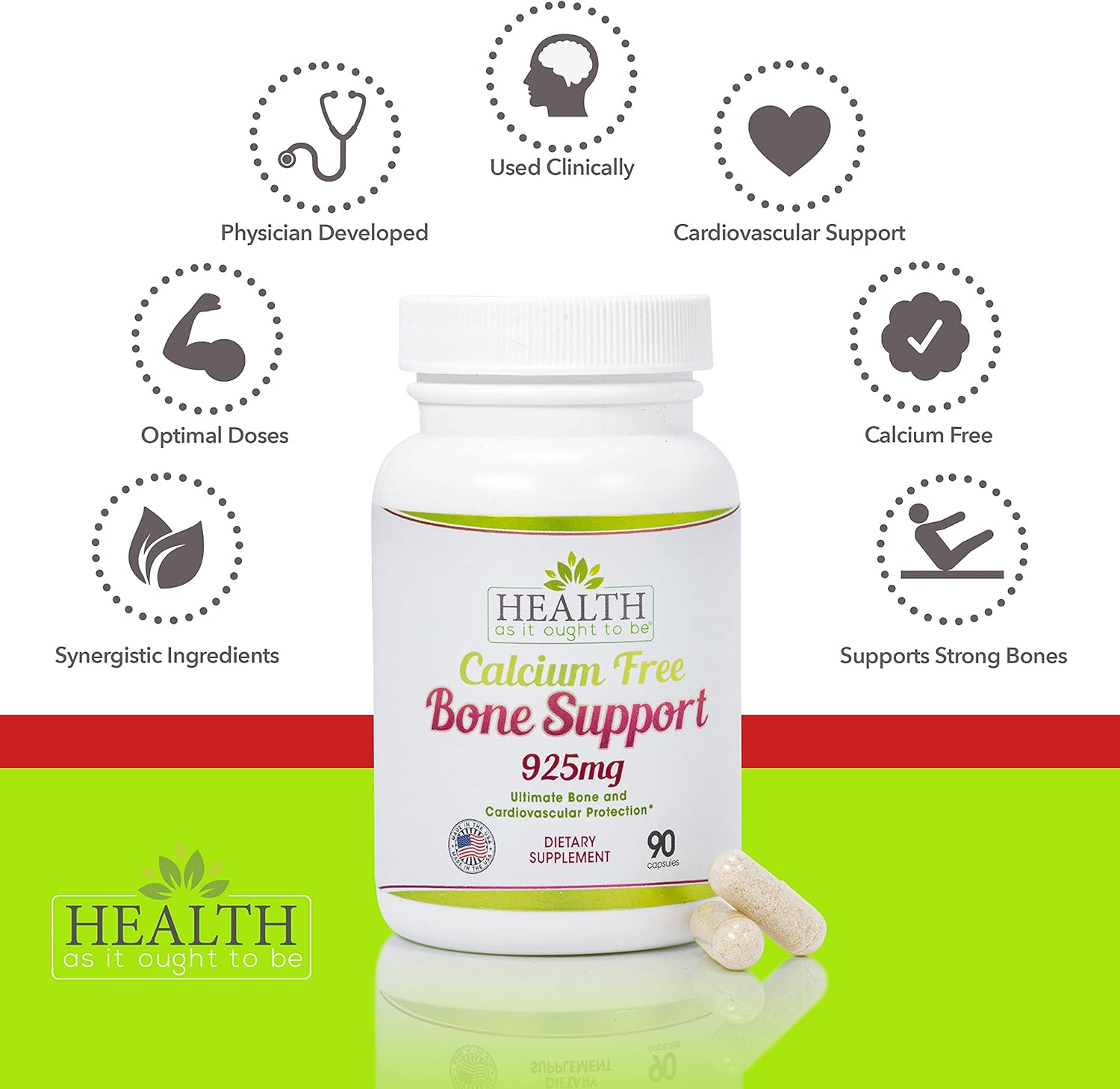 Health As It Ought To Be Calcium Free Bone Support Supplement | Ultimate Bone and Cardiovascular Protection | 90 Capsules