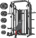 DONOW Smith Machine with Weight Stacks Power Cage Squat Rack Dual Cable Crossover Machine Home Gym Systems Station LAT Pull Down
