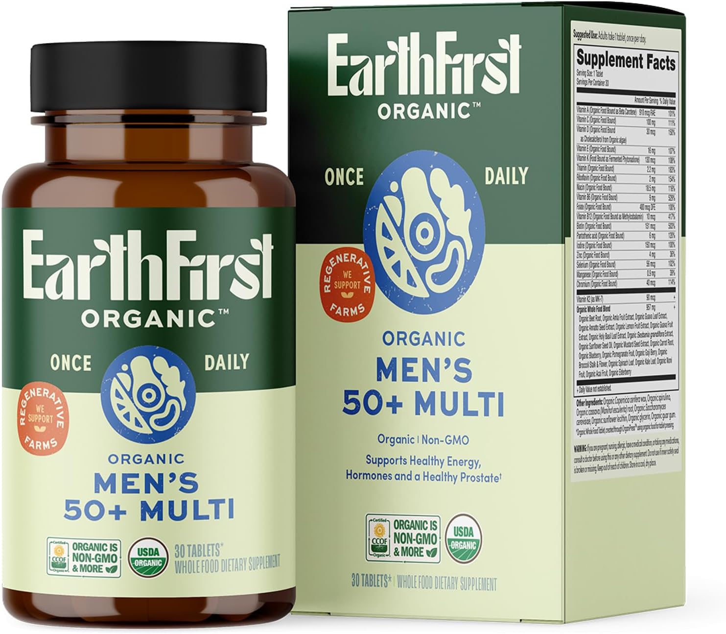 Once Daily Multi for Men 50+, 19 Vitamins from Herbs & Superfoods, Supports Prostate Health, Energy Levels, and Strong Bones, 30 Count