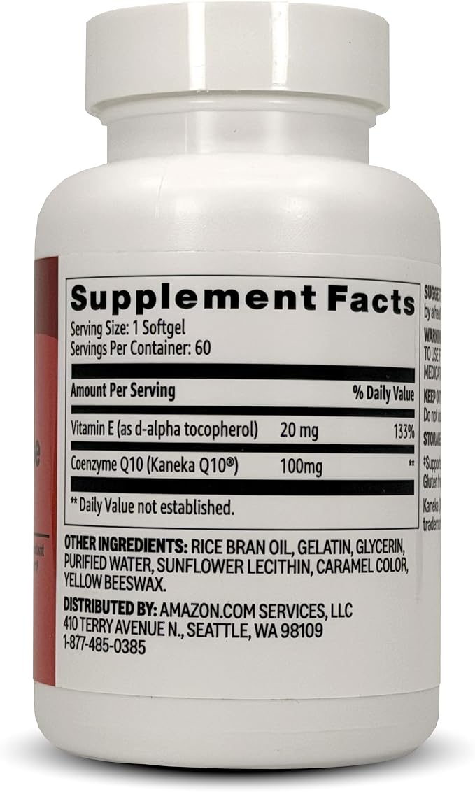 Amazon Basics Rapid-Release CoQ10 Heart Health Softgels, 100 mg 60 Count