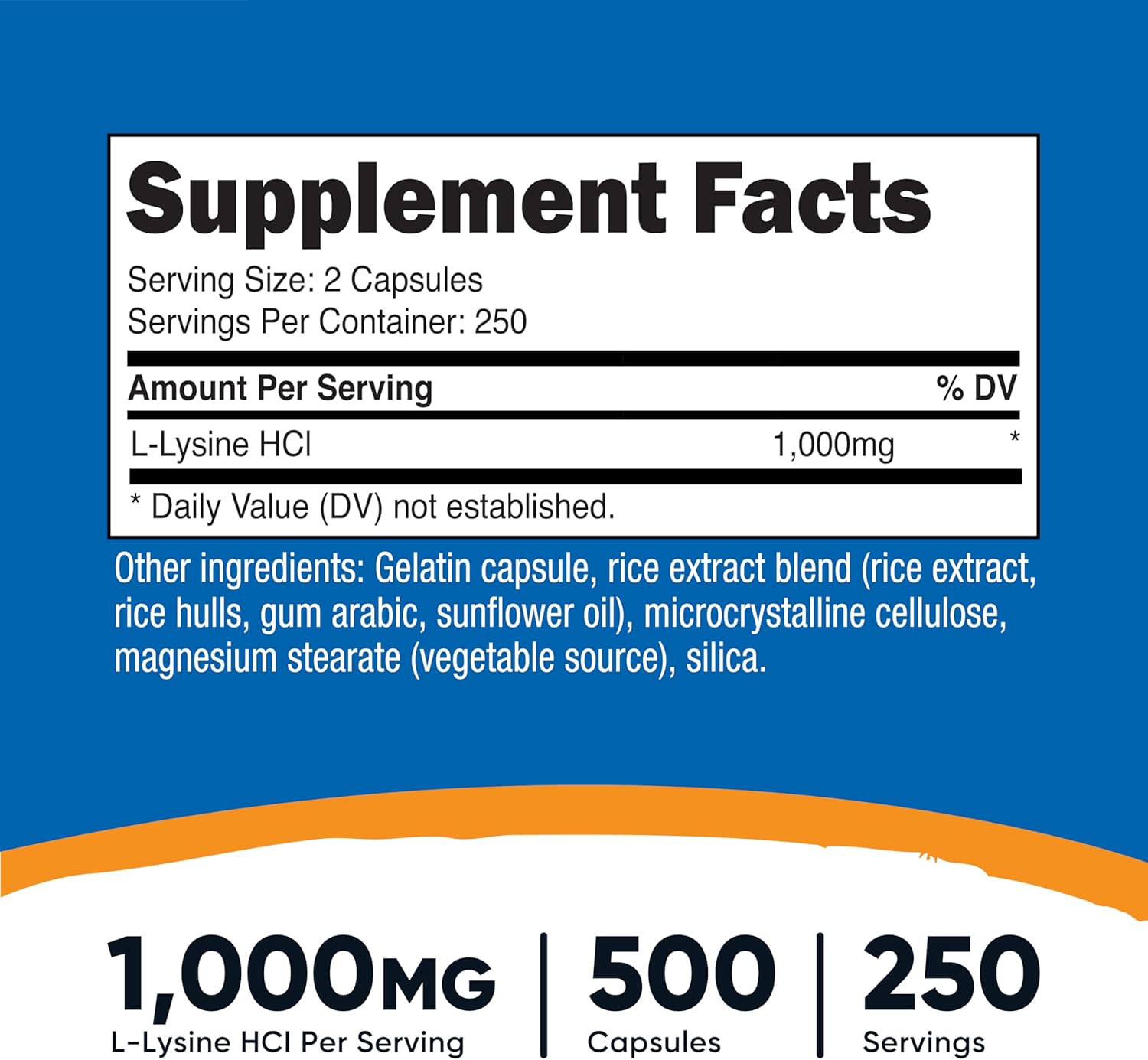 Nutricost L-Lysine 1000mg Per Serving, 250 Servings, 500 Capsules - Gluten Free, Non-GMO, 500mg Per Capsule