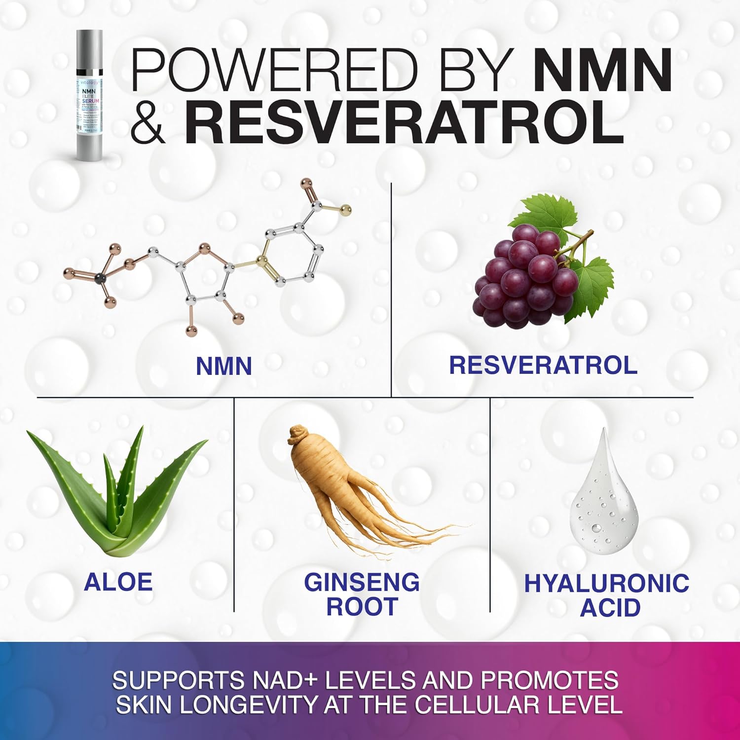 NMN + Resveratrol Face Serum – Cellular Renewal & Anti-Aging Formula with Hyaluronic Acid, Aloe & Ginseng – Boost NAD⁺, Hydrate, Firm & Revitalize Skin for Youthful Radiance – 1.7 fl oz