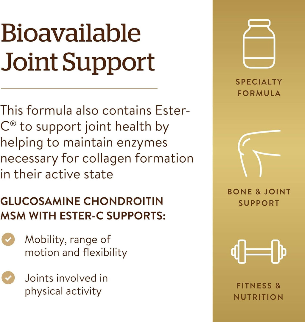 Solgar Extra Strength Glucosamine Chondroitin MSM w/ Ester-C, 180 Tablets - Promotes Healthy Joints, Supports Comfortable Movement & Collagen Formation - Non-GMO, Gluten No, Dairy No - 60 Servings
