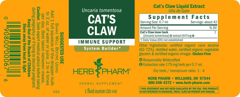 Herb Pharm Cat's Claw (UNA de Gato) Liquid Extract for Immune System Support - 1 Ounce