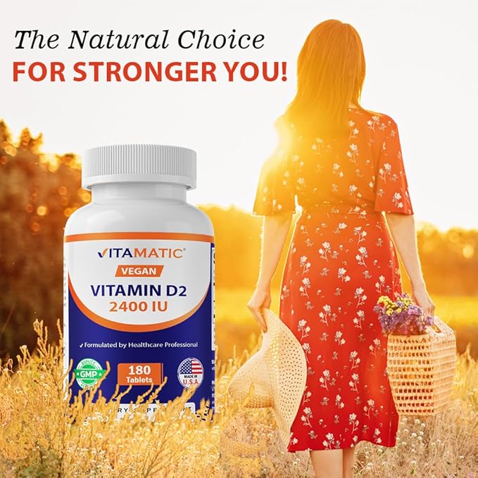 Vitamatic Vitamin D2 60 mcg (2400 IU) - Ergocalciferol - 180 Vegetarian Tablets (180 Tablets (Pack of 1)) (2 Bottles)