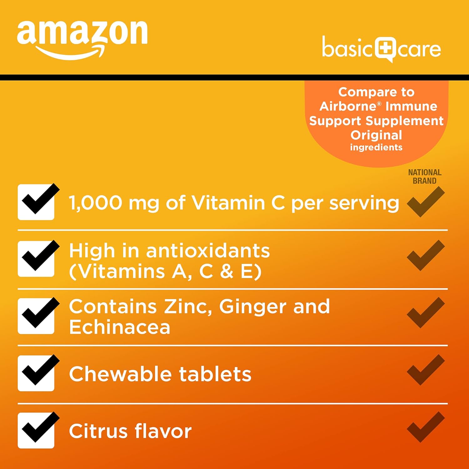 Amazon Basic Care Immune Support Citrus Chew Tablets, 32 Count