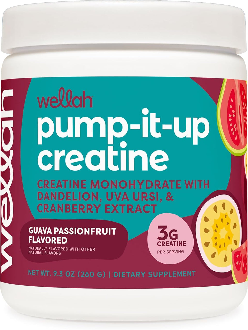 Wellah Creatine for Women - Creatine Monohydrate with Dandelion & Cranberry Extract (50 Servings, Guava Passionfruit)