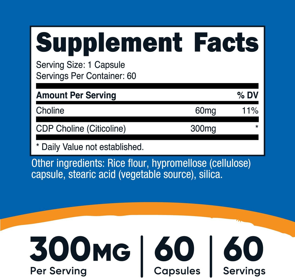 Nutricost CDP Choline (Citicoline) 300mg, 60 Vegetarian Capsules - Non-GMO, Vegetarian Friendly, Gluten Free …
