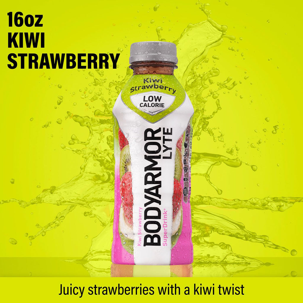 BODYARMOR LYTE Sports Drink Low-Calorie Sports Beverage, Kiwi Strawberry, Coconut Water Hydration, Natural Flavors With Vitamins, Potassium-Packed Electrolytes, Perfect For Athletes, 16 Fl Oz (Pack of 12)
