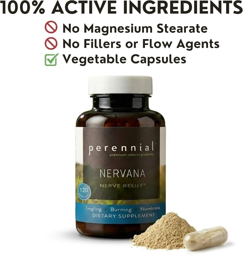 Perennial Nervana – Herbal Nerve Support for Tingling, Burning & Numbness Relief – Promotes Calm Focus & Stress Resilience – Non-Drowsy Mood Balance – 120ct*