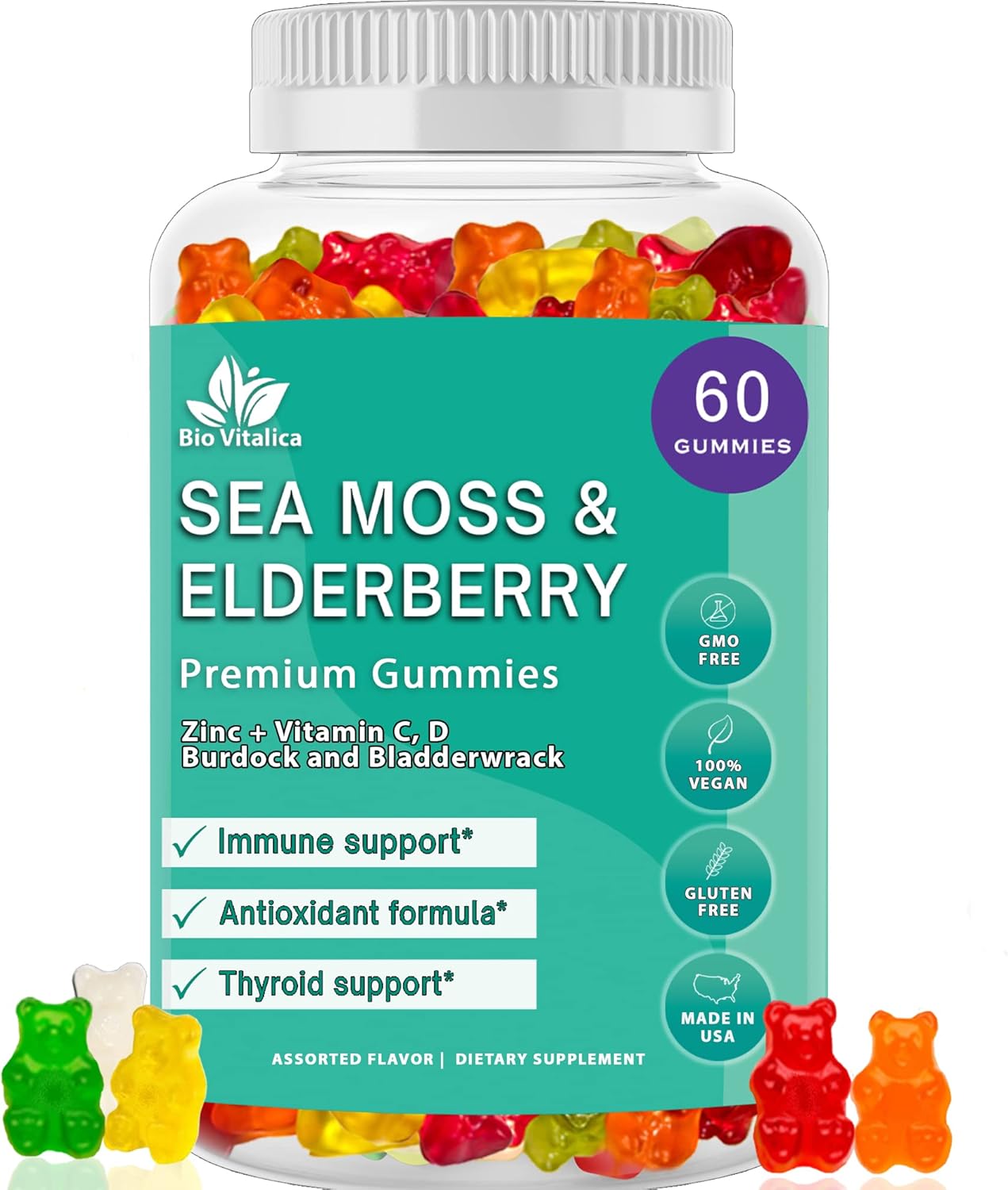 BIO VITALICA (Bundle) Sea Moss Elderberry & Quercetin & Sea Moss Ashwagandha Gummies BioVitalica