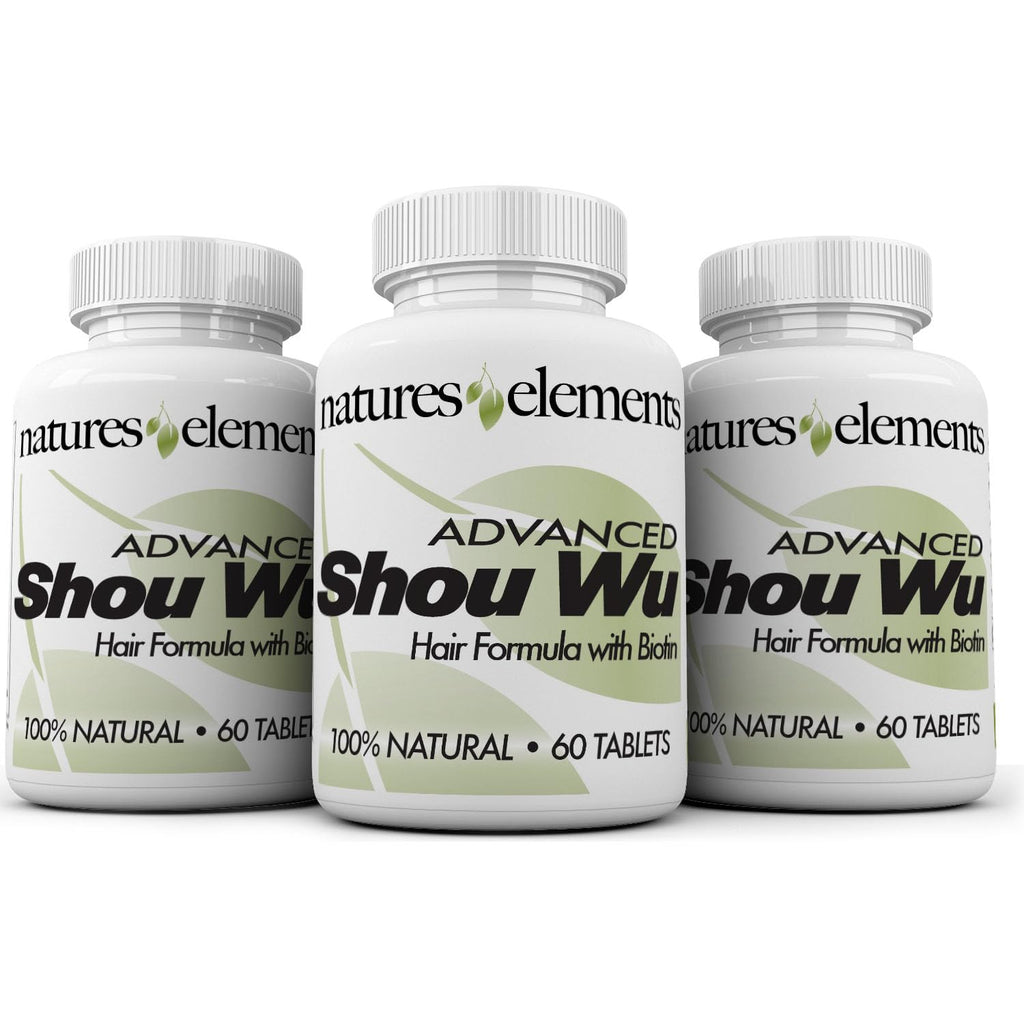 Natures Elements Advanced Shou Wu for Gray Hair – Prepared He Shou Wu for Hair Growth with Biotin, Bioperine, Fo-Ti Root & More – 100% Natural – 60 Tablets – Pack of 3 - Non-GMO, Gluten-Free