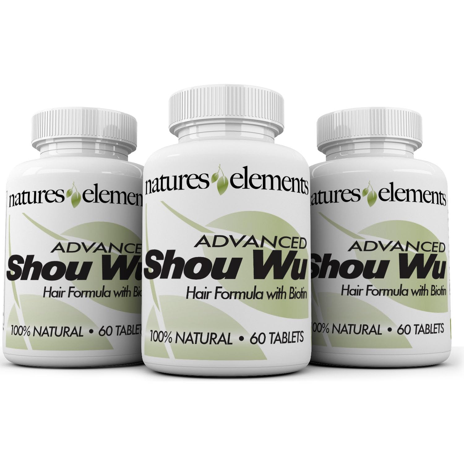 Natures Elements Advanced Shou Wu for Gray Hair – Prepared He Shou Wu for Hair Growth with Biotin, Bioperine, Fo-Ti Root & More – 100% Natural – 60 Tablets – Pack of 3 - Non-GMO, Gluten-Free