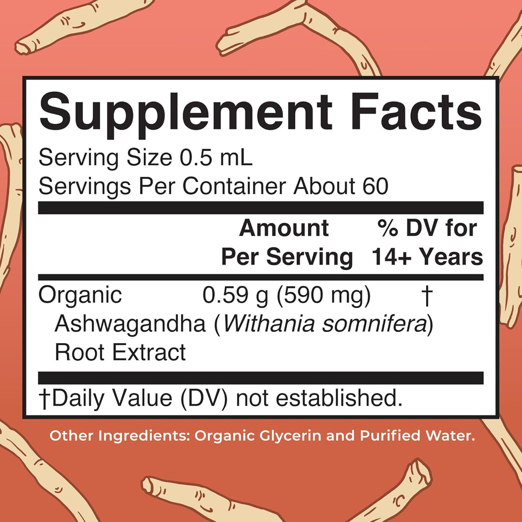MaryRuth Organics Ashwagandha Root | USDA Organic Ashwagandha Liquid Drops | Stress Relief, Natural Calm, Relaxation and Mood Support Supplement | Adaptogenic | Nervine | Vegan | Non-GMO | 60 Servings