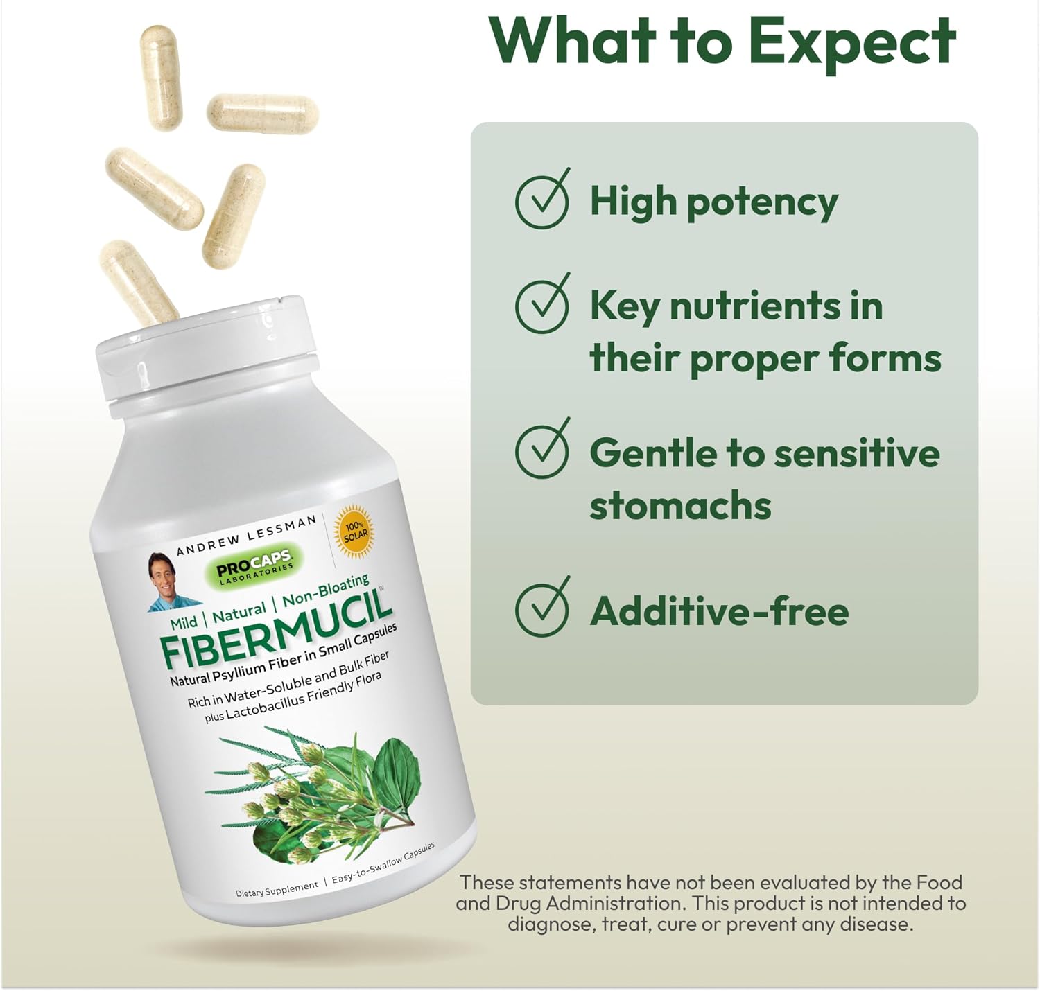 ANDREW LESSMAN Fibermucil 360 Capsules -Psyllium Husk Powder. Gently Promotes Regularity and Digestive Health. Rich in Fiber. Gentle, Easy, Effective. No Additives. Small Easy to Swallow Capsules