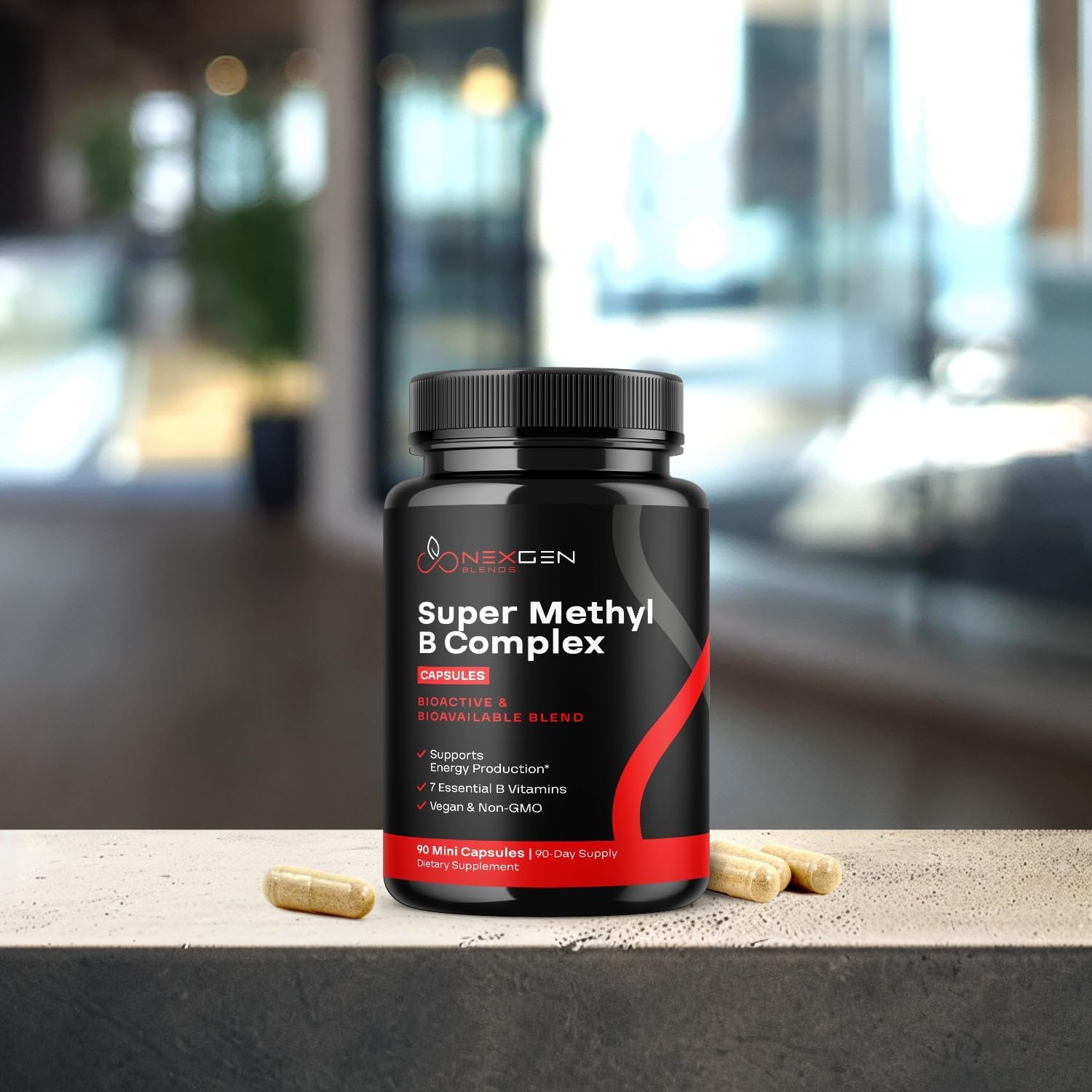 Methylated B Complex Vitamin Supplement - Bioactive Methyl B Complex with 5-MTHF Methyl Folate & B12 Methylcobalamin for Brain Heart Energy & Homocysteine Support - Super Vitamin B Complex - 90 Caps
