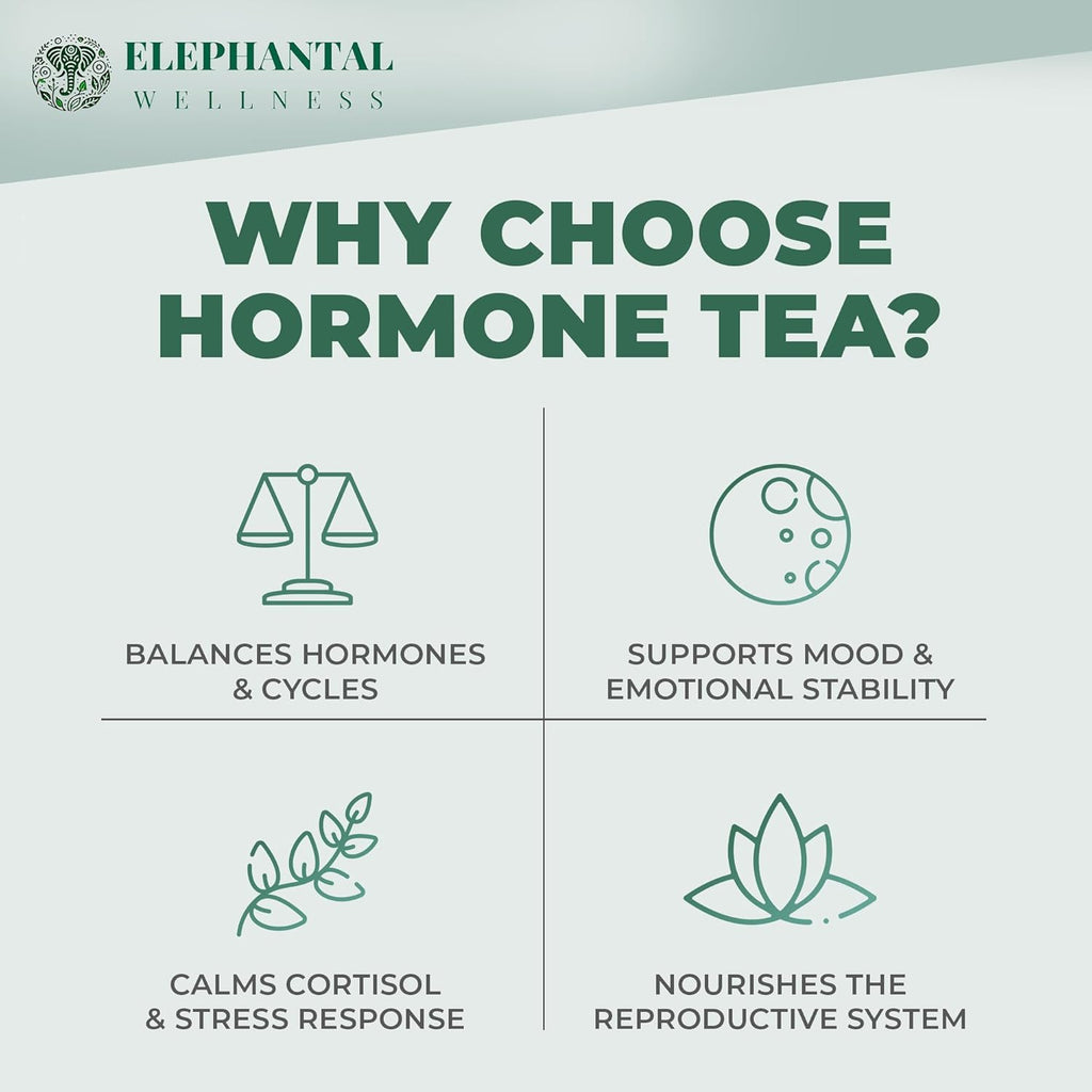 Elephantal Wellness Premium Hormone Herbal Tea | PCOS, Hormonal Balance & Mood Support with Chaste Berry, Shatavari, Dong Quai & Black Cohosh | Handmade, Non-GMO, Caffeine-Free Loose Leaf Blend | 2oz Loose Leaf, 20 Servings