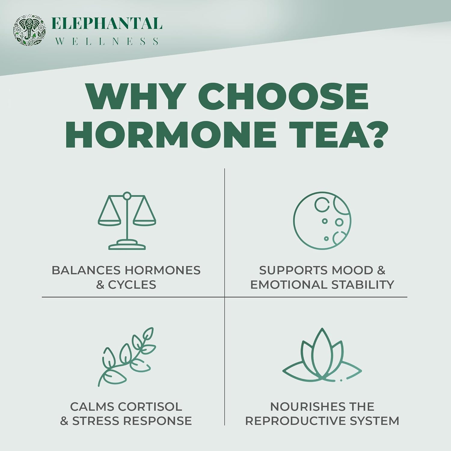 Elephantal Wellness Premium Hormone Herbal Tea | PCOS, Hormonal Balance & Mood Support with Chaste Berry, Shatavari, Dong Quai & Black Cohosh | Handmade, Non-GMO, Caffeine-Free Loose Leaf Blend | 2oz Loose Leaf, 20 Servings