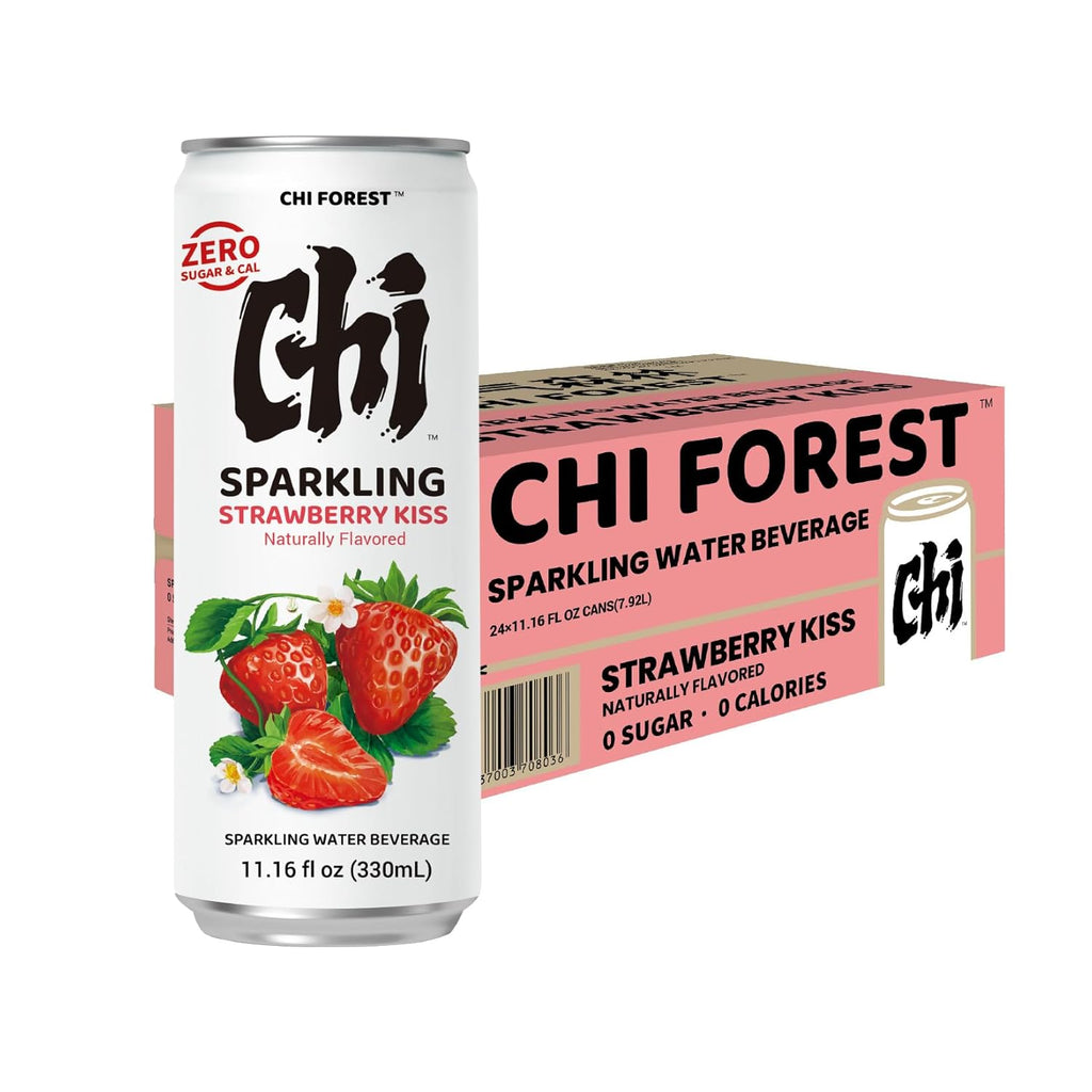 CHI FOREST Strawberry Sparkling Water Beverage, Zero Sugar Drinks, Zero Artificial Flavor, 11.16 fl oz Cans (Pack of 24)