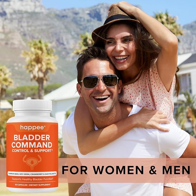 Happee Overactive Bladder Control Supplement for Women & Men - Pumpkin Seed Extract, Soy Germ, Saw Palmetto & Cranberry Blend - Bladder Support for Urinary Frequency, Leaks & Urgency - 90 Capsules