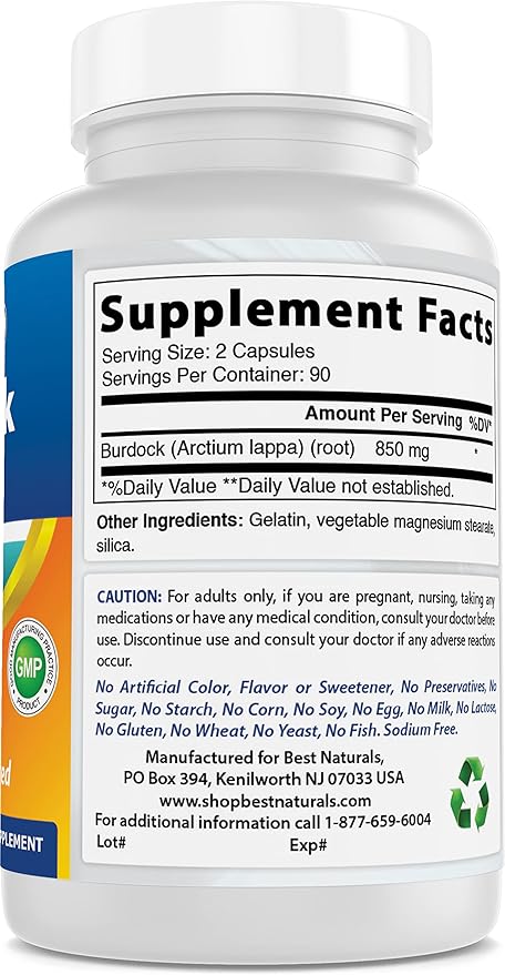 Best Naturals Burdock Root 425 mg 180 Capsules (180 Count (Pack of 2))